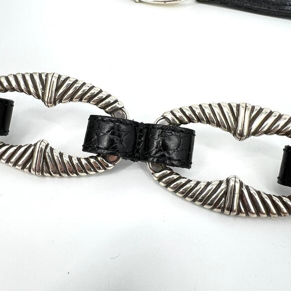 Brighton Black Reptile Embossed Leather and Silver Concho and Clasp Belt Size 36 - Picture 3 of 6